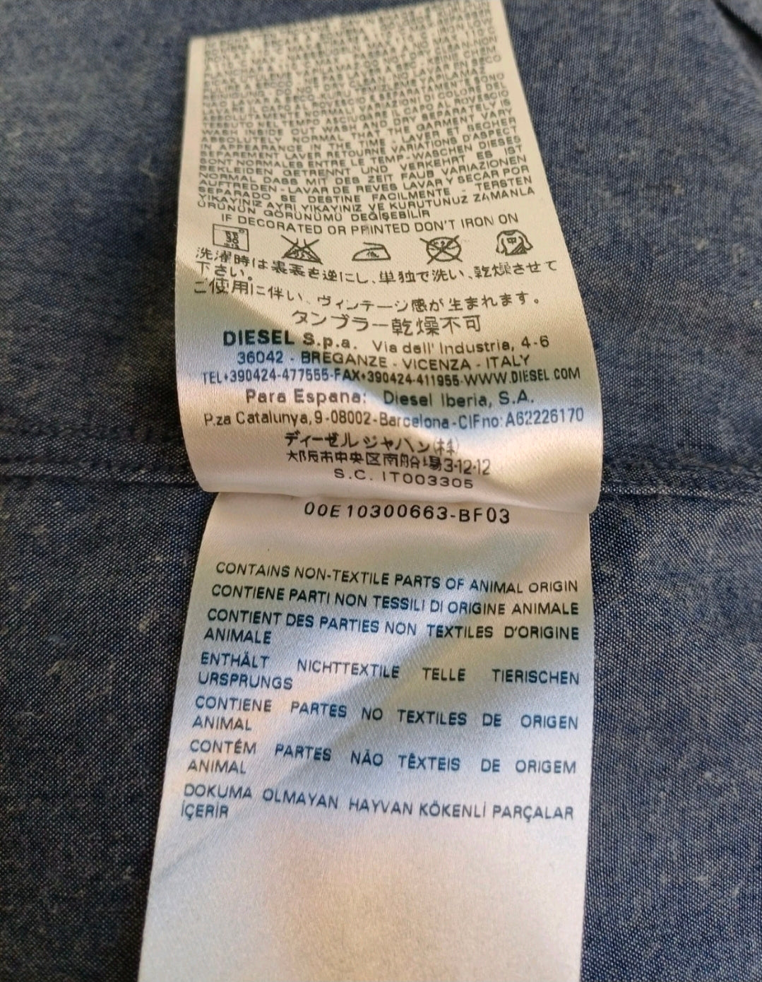 Diesel Black Gold 100% Cotton Button-Up Shirt Size Mens 48