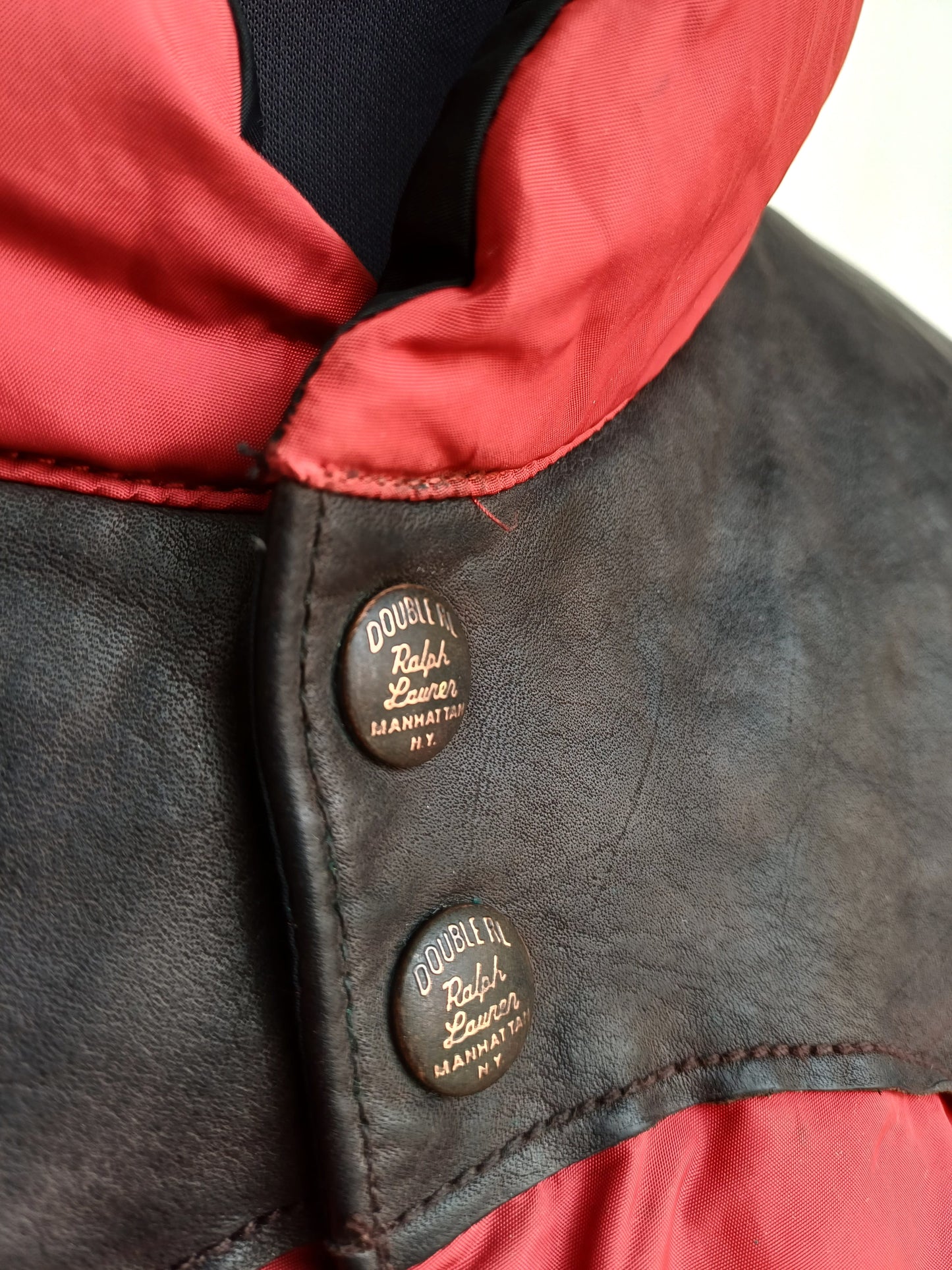 Vintage Double Ralph Lauren RRL Leather Quilted Down Puffer Jacket Mens S