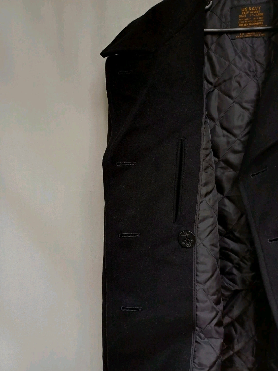 Fostex US Navy Quilted Lining Mens Wool Button Deck Jacket Coat Size XL