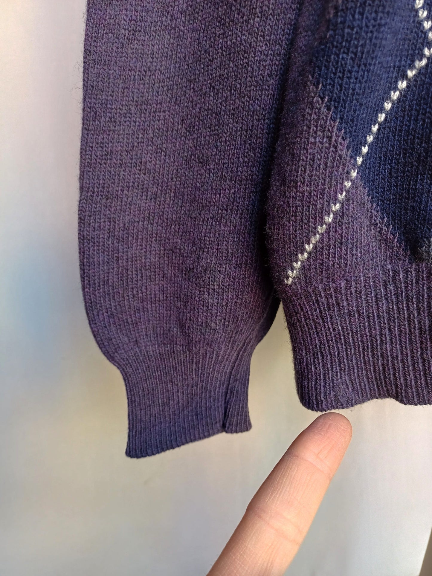 Ermenegildo Zegna Argyle Wool Crew Neck Pullover Sweater Purple Mens L