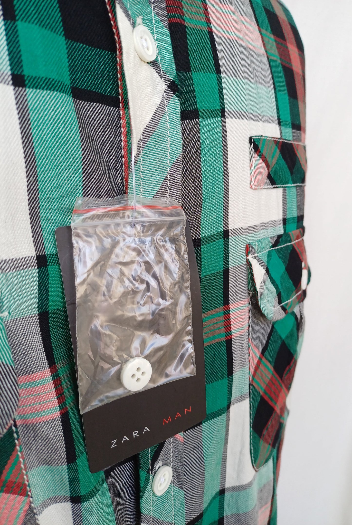 New With Tags Zara Man Checkered Plaid Cotton Button Up Flannel Shirt Mens XL