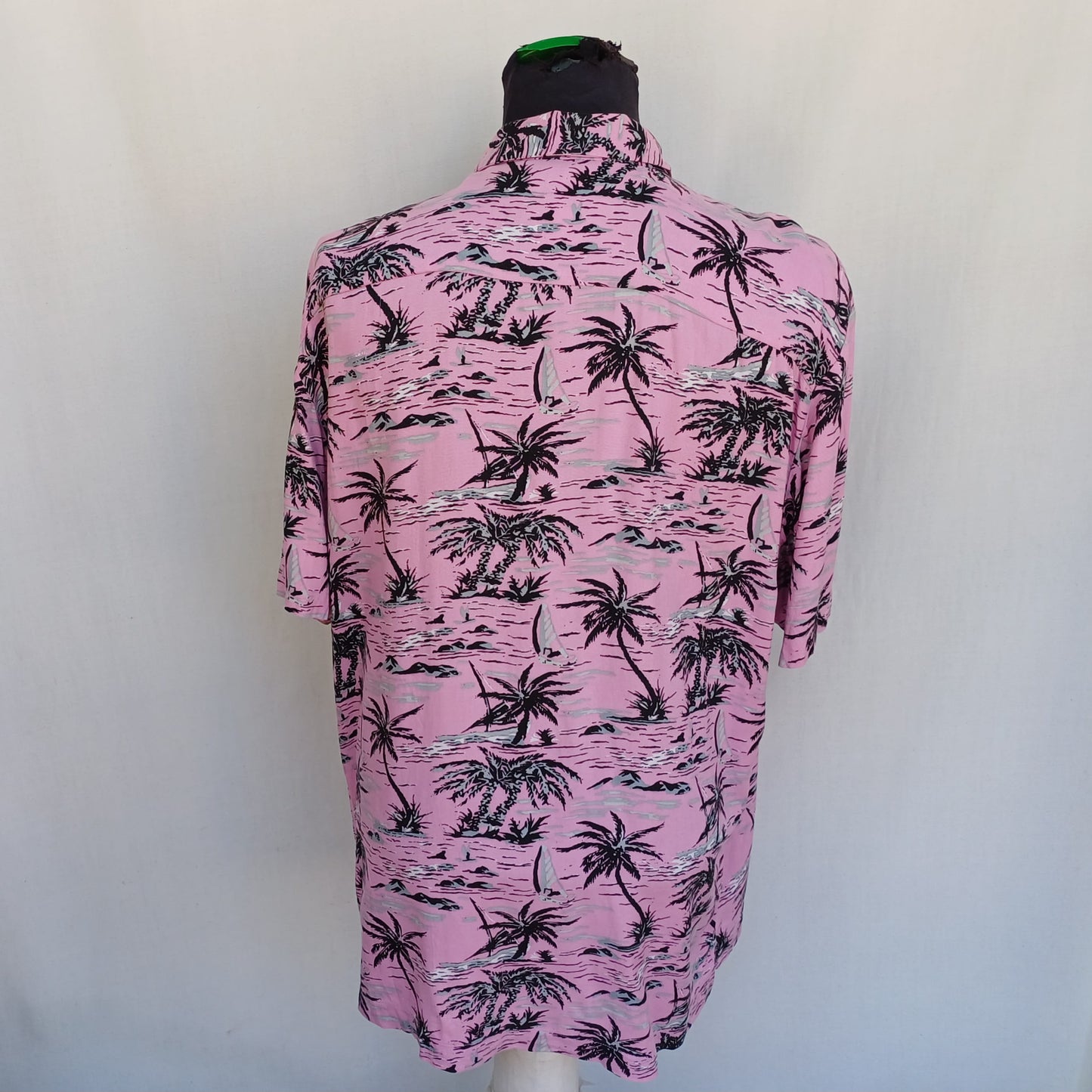 River Island Palm Tree Button Revere Shirt Mens L