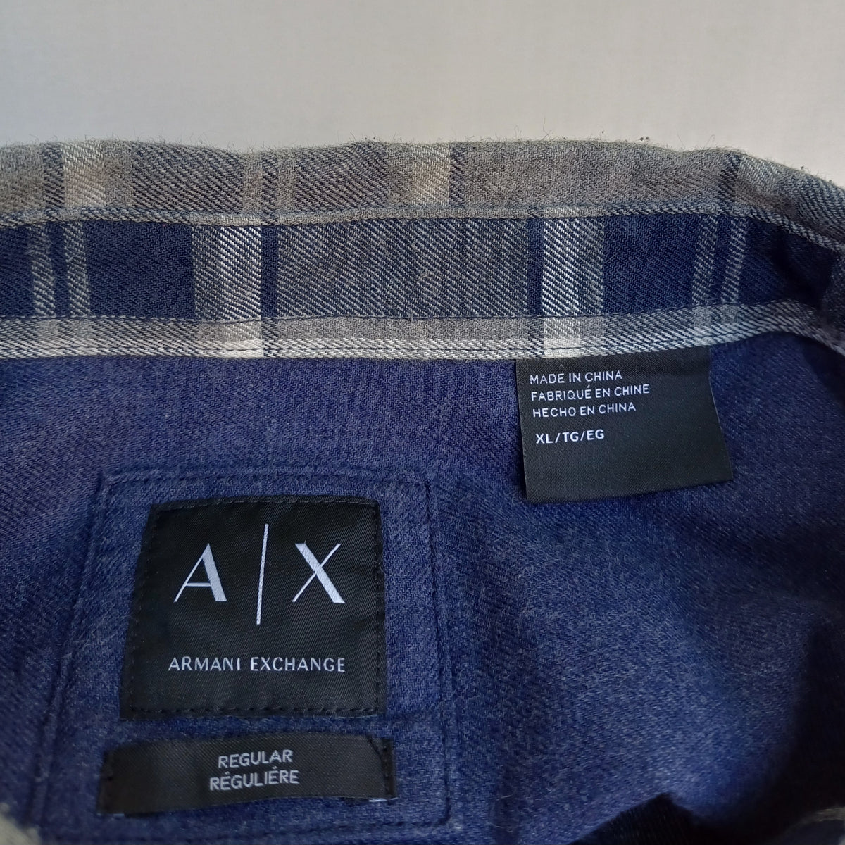 Armani Exchange Regular Fit Cotton Plaid Button-Down Shirt Mens XL