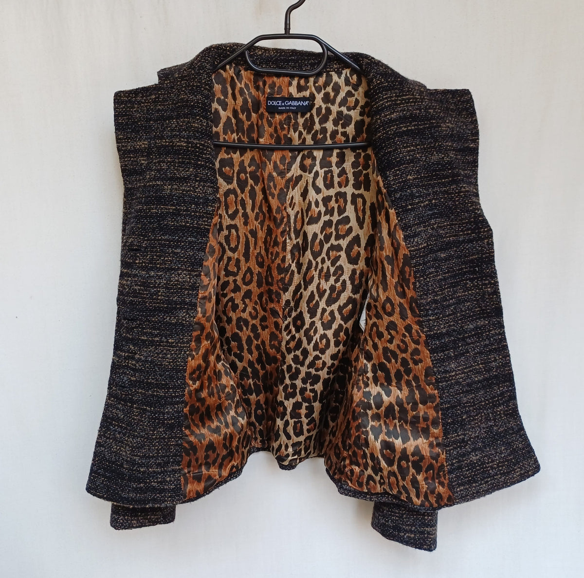 Dolce & Gabbana Leopard Lining Print Womens Wool/Alpaca Button Blazer Jacket Size 44/Large