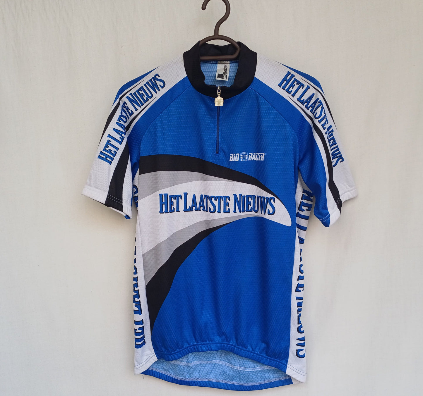 Vintage Bio Racer "The Latest News" Short Sleeve Cycling Jersey Mens L