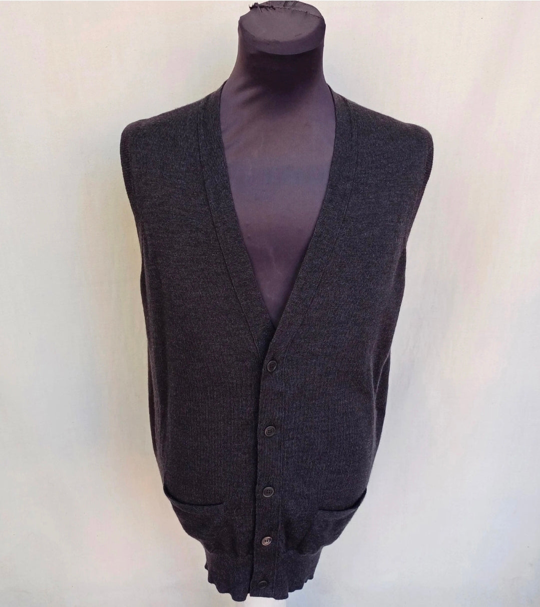 Thom Sweeney Button Wool Sleeveless Cardigan Vest Gilet Mens XL