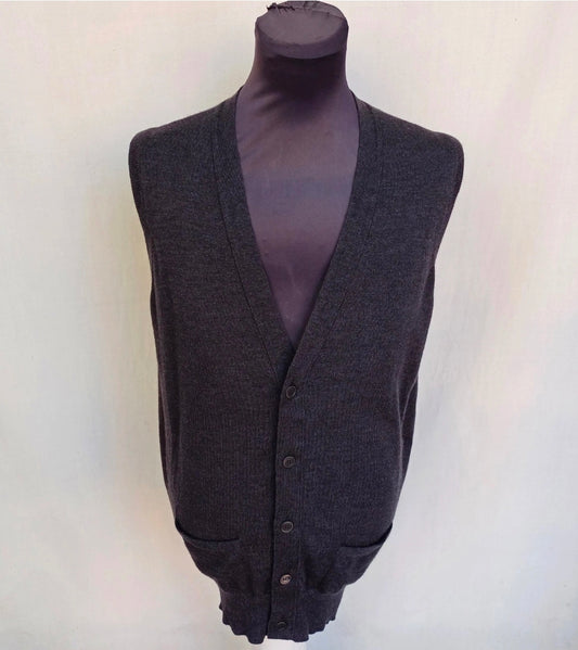 Thom Sweeney Button Wool Sleeveless Cardigan Vest Gilet Mens XL