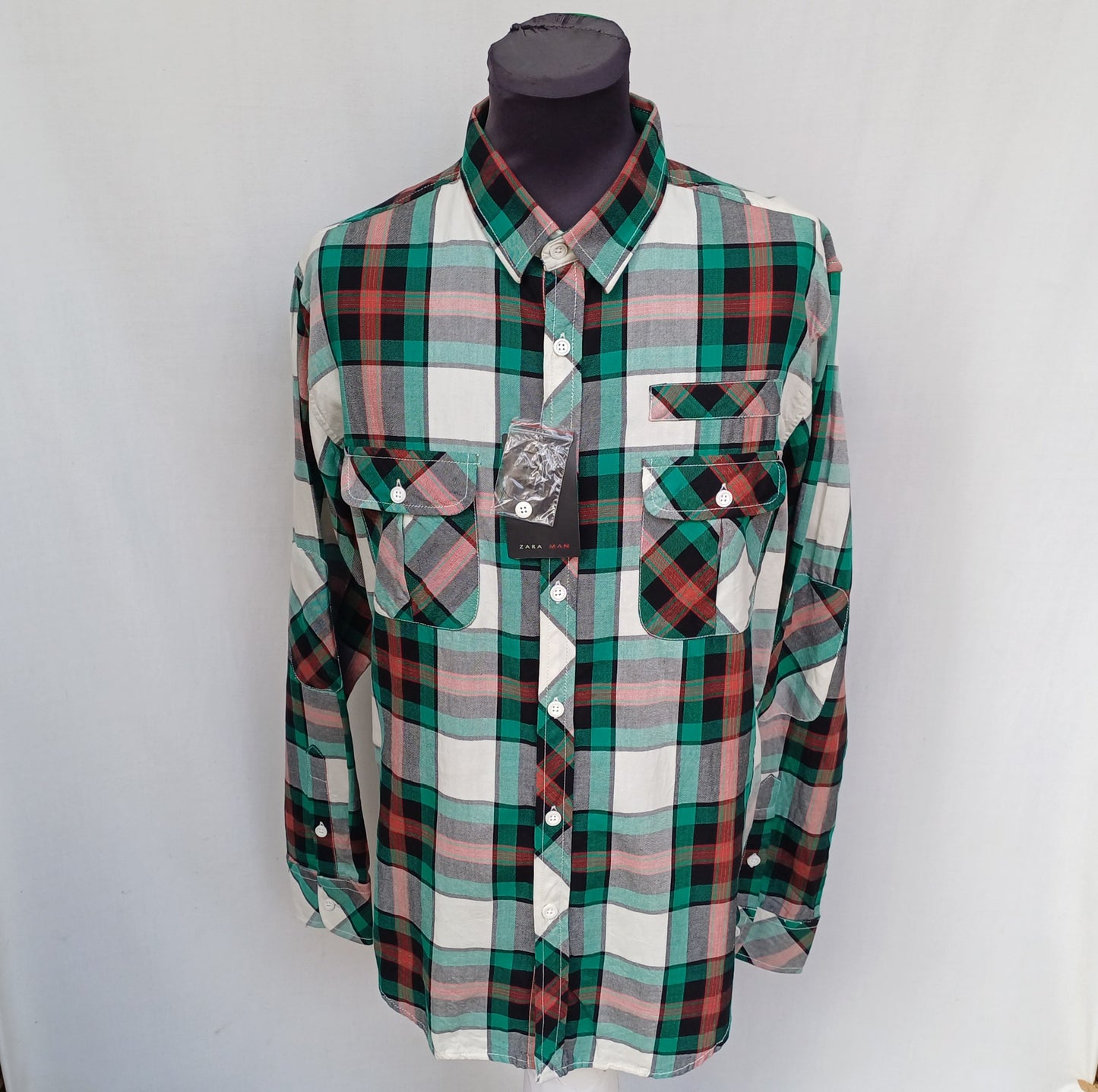 New With Tags Zara Man Checkered Plaid Cotton Button Up Flannel Shirt Mens XL