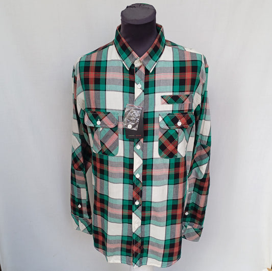 New With Tags Zara Man Checkered Plaid Cotton Button Up Flannel Shirt Mens XL