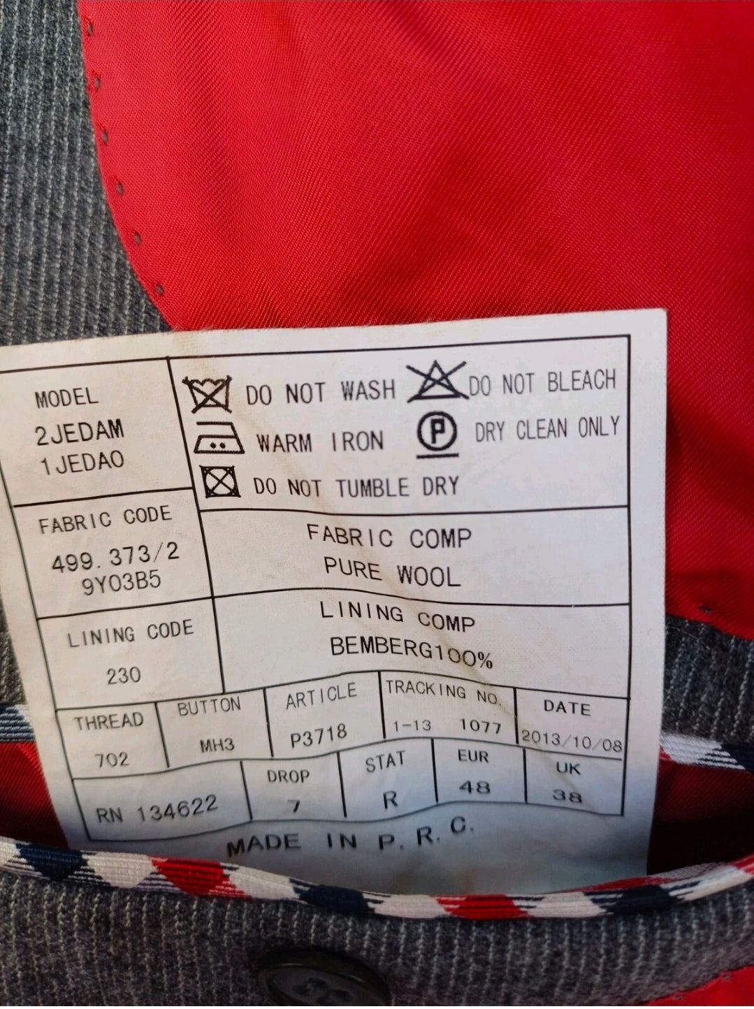 Suitsupply Vitale Barberis Canonico Mens Wool Button Blazer Jacket EU 48/UK 38