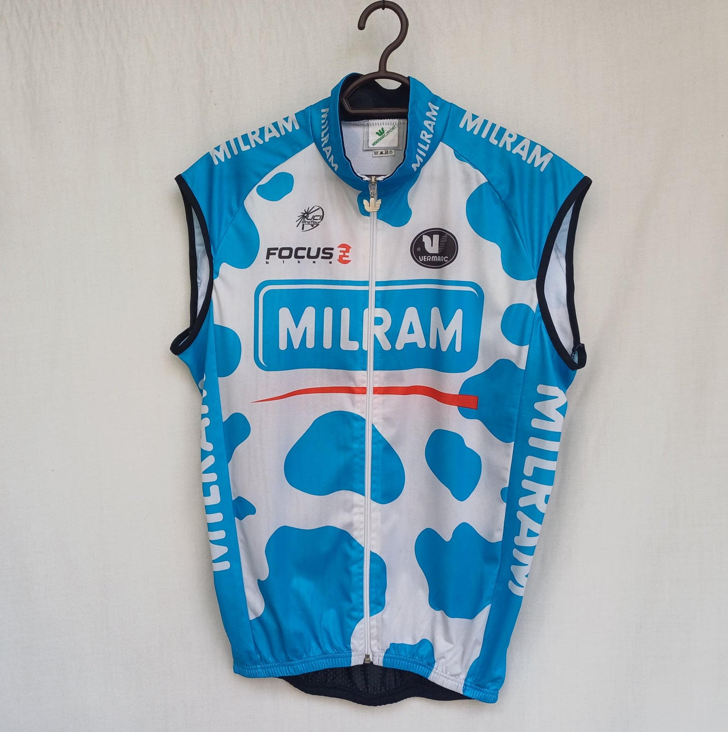 Milram Team Vermarc Focus Full Zip Cycling Vest Gilet Mens XL