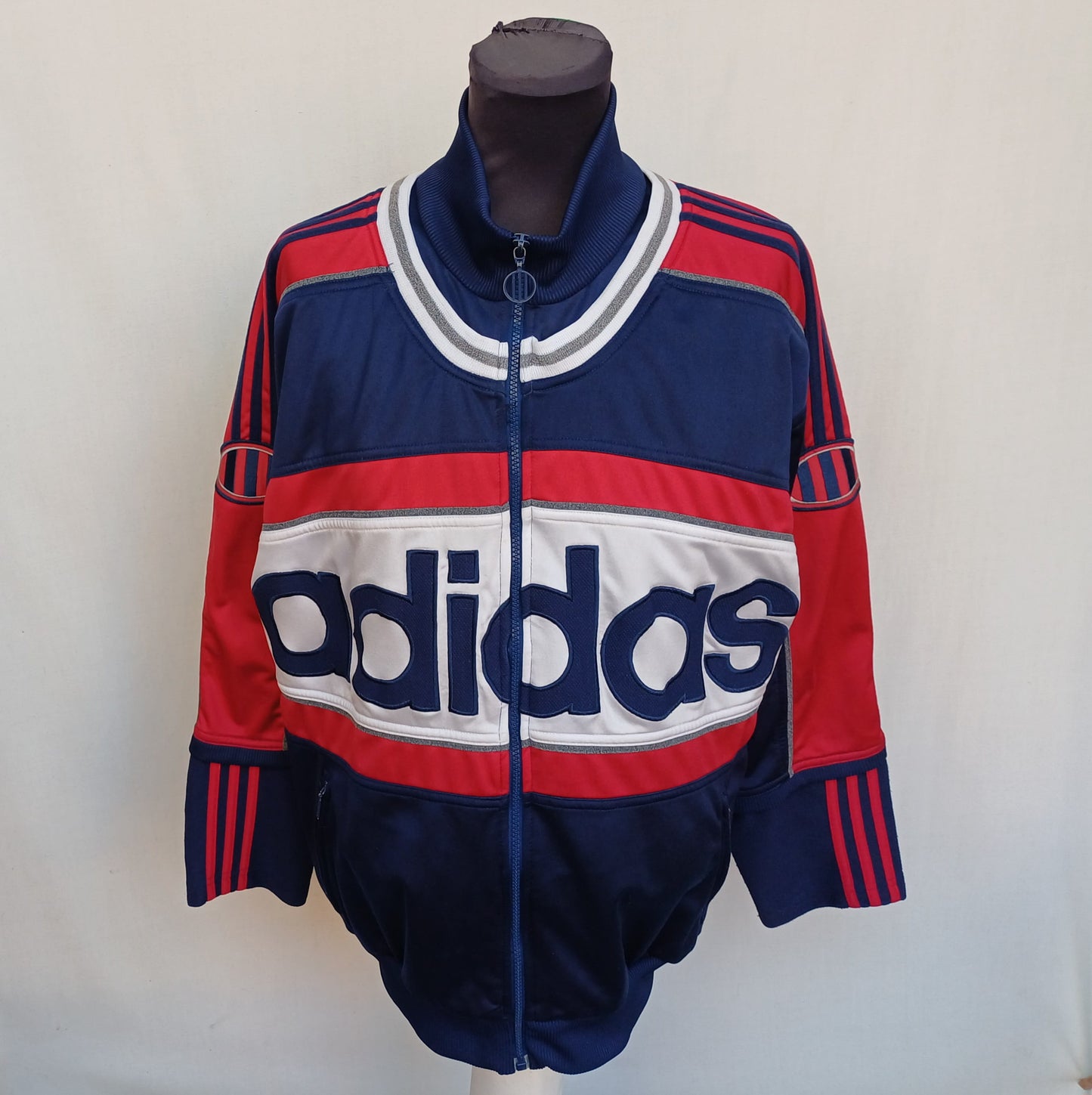 Vintage 90s Adidas Big Logo Zip Track Top Jacket Mens L