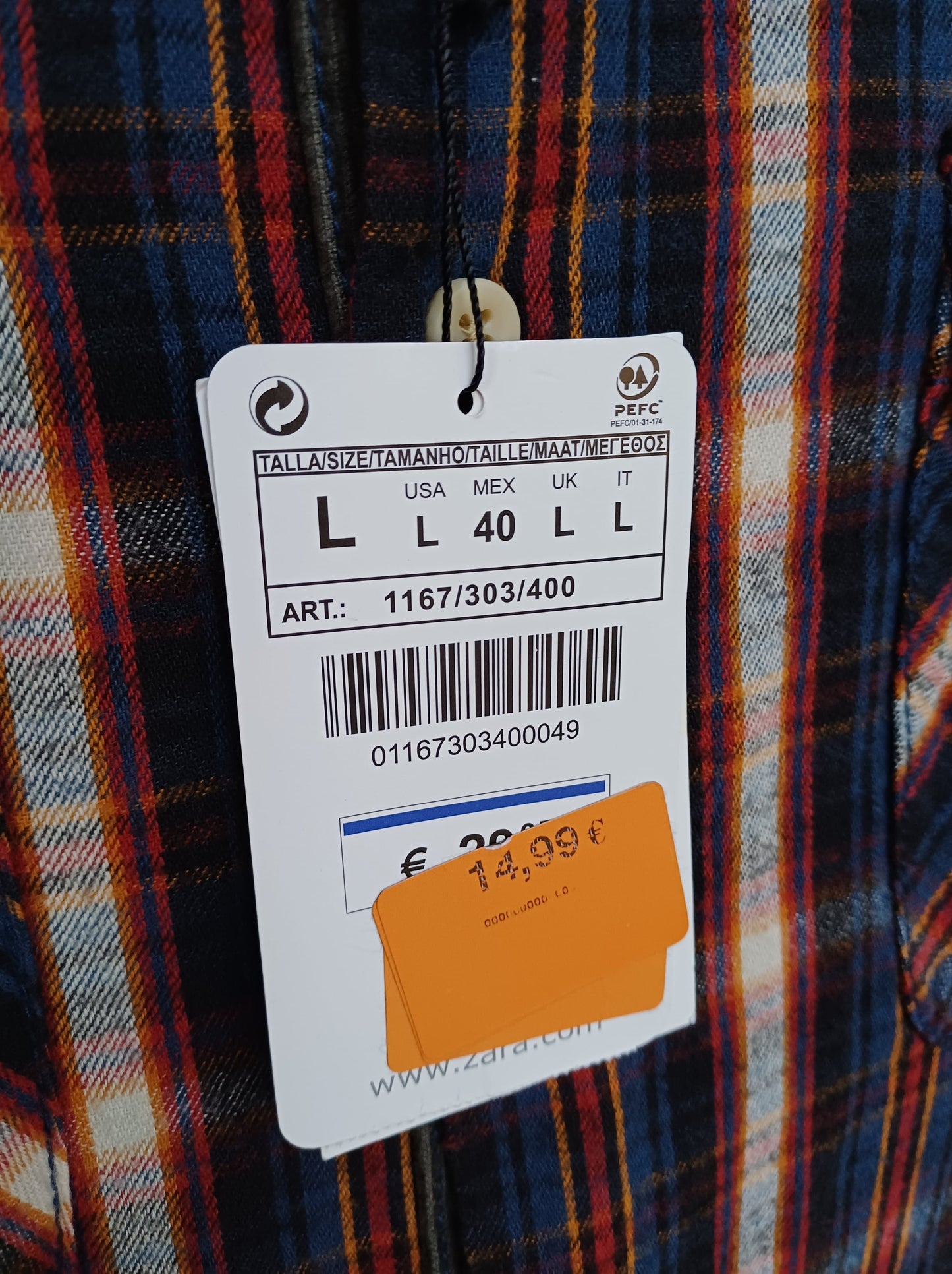 New With Tags Zara Young Checkered Plaid Cotton Button Up Flannel Shirt Mens L