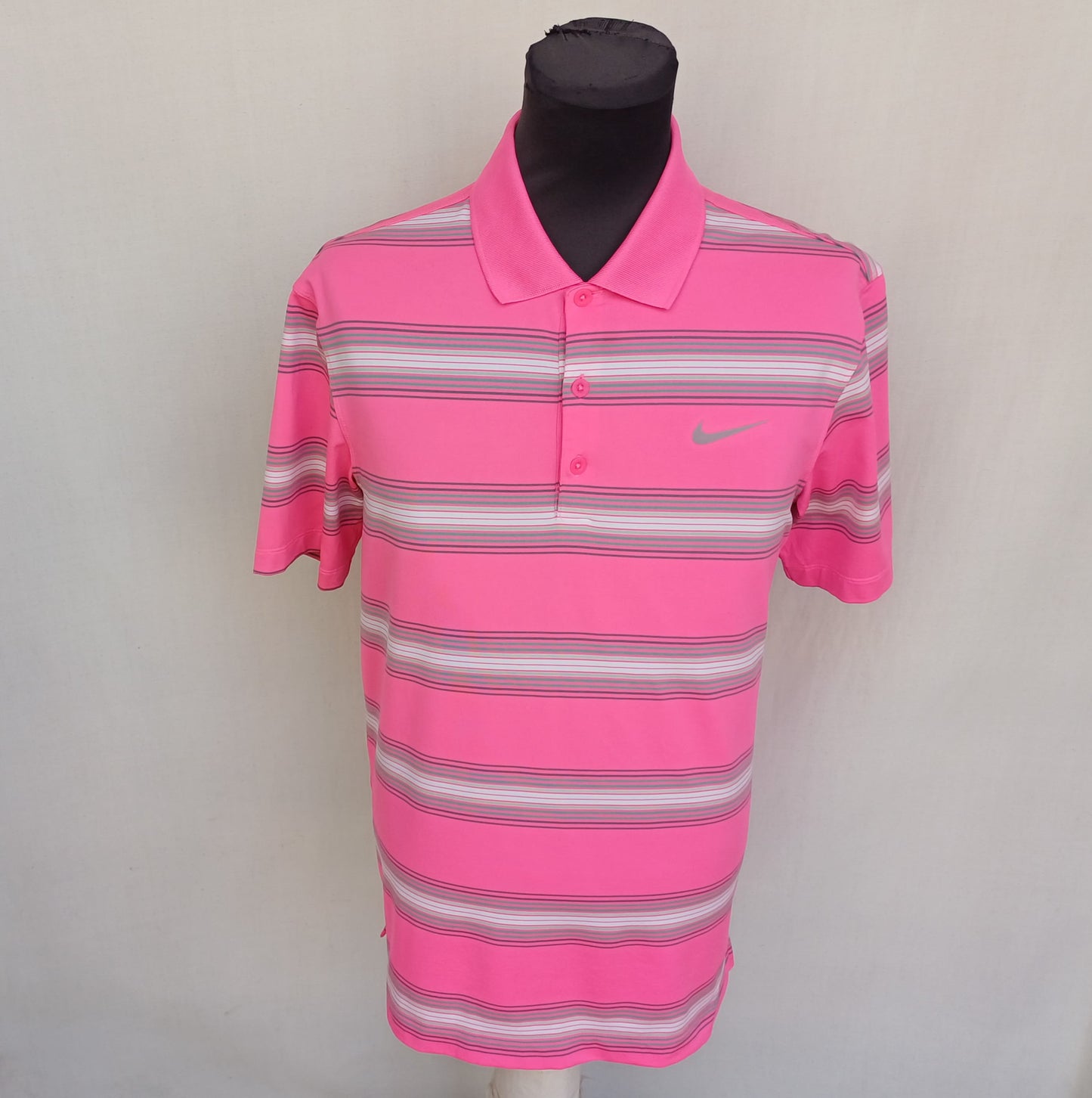 Nike Dri-Fit Button Striped Golf Performance Polo Shirt Mens M