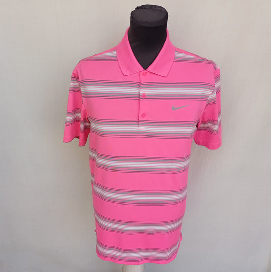 Nike Dri-Fit Button Striped Golf Performance Polo Shirt Mens M