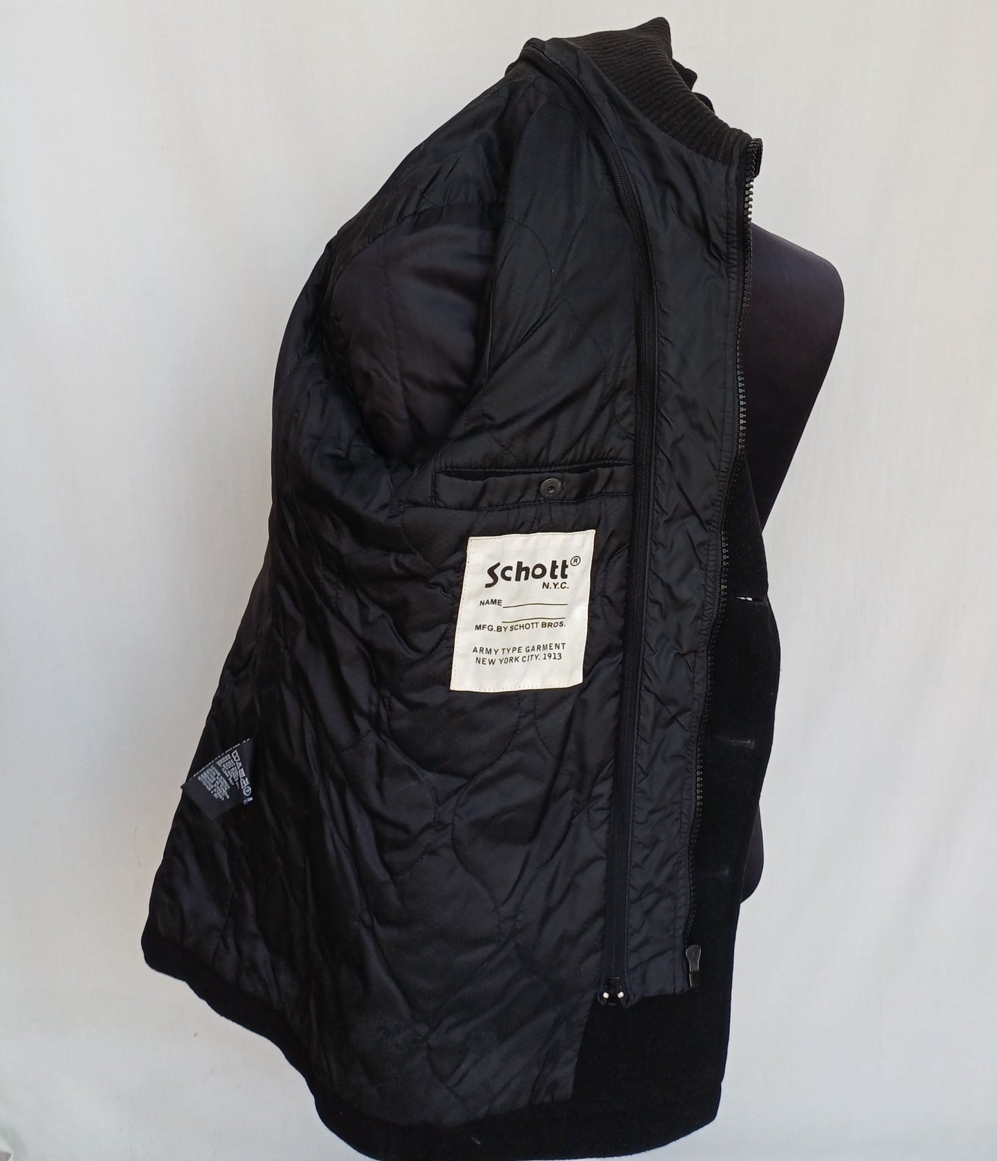 Schott Cyclone 2 Double Zipper Quilted Lining Wool Button Peacoat Mens L