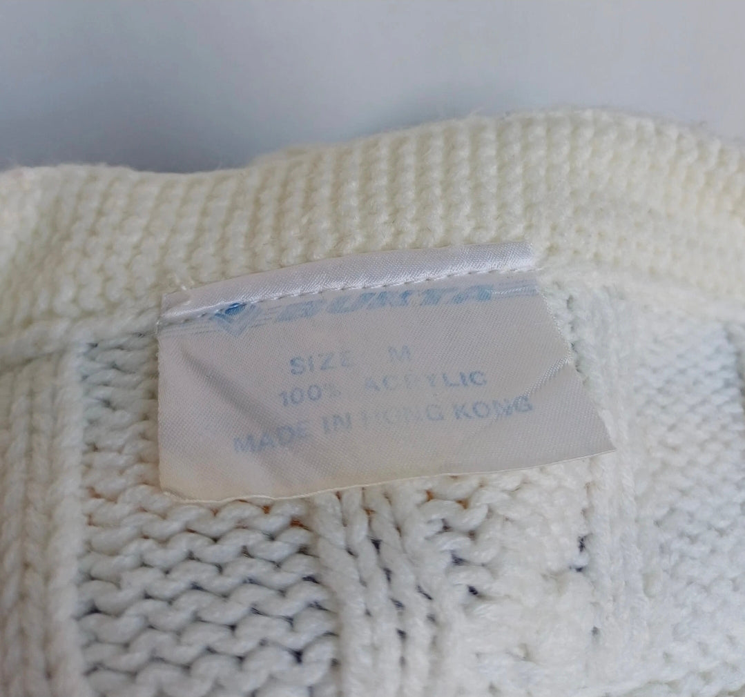 Vintage Bukta Cricket Acrylic V-Neck Cable Knit Pullover Sweater Mens M