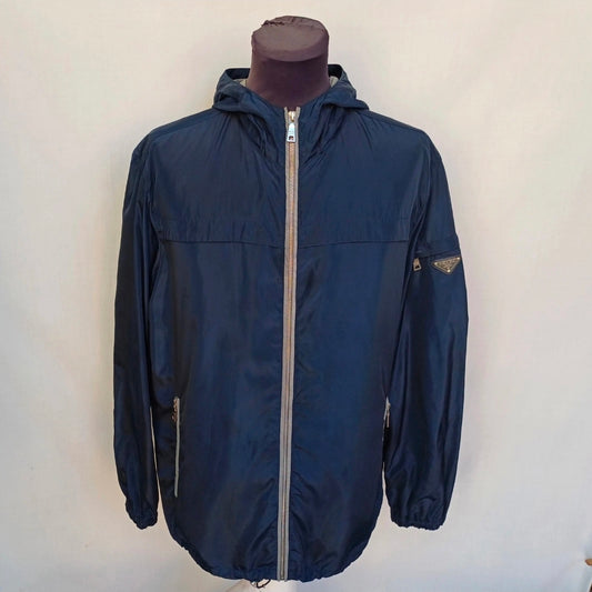 Prada SGH466 NylonPU Resin Coated Hooded Jacket Full Zip Coat Size 54