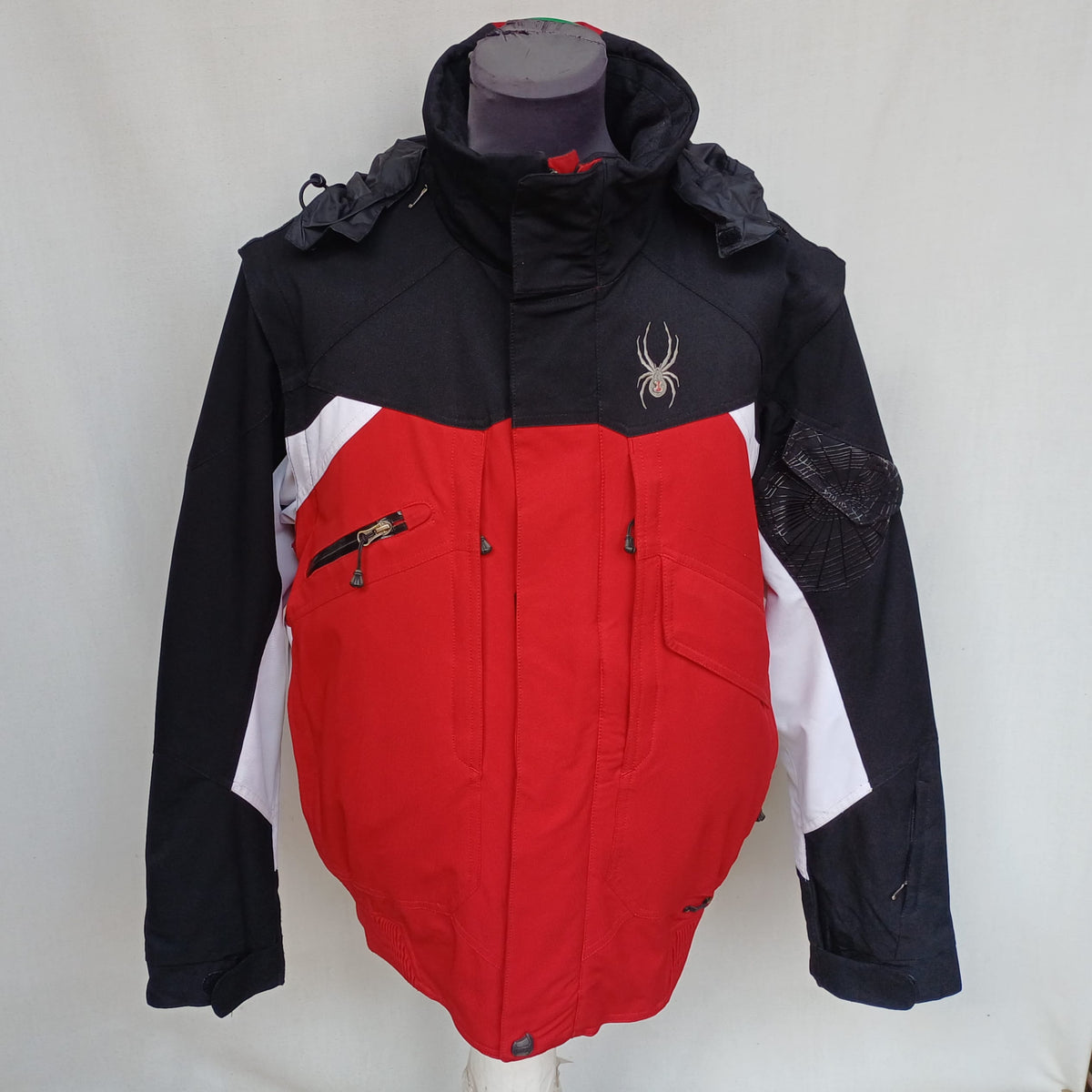 Vintage Spyder Dermizax Full Zip Ski Hooded Jacket W/Removable Sleeves Mens L