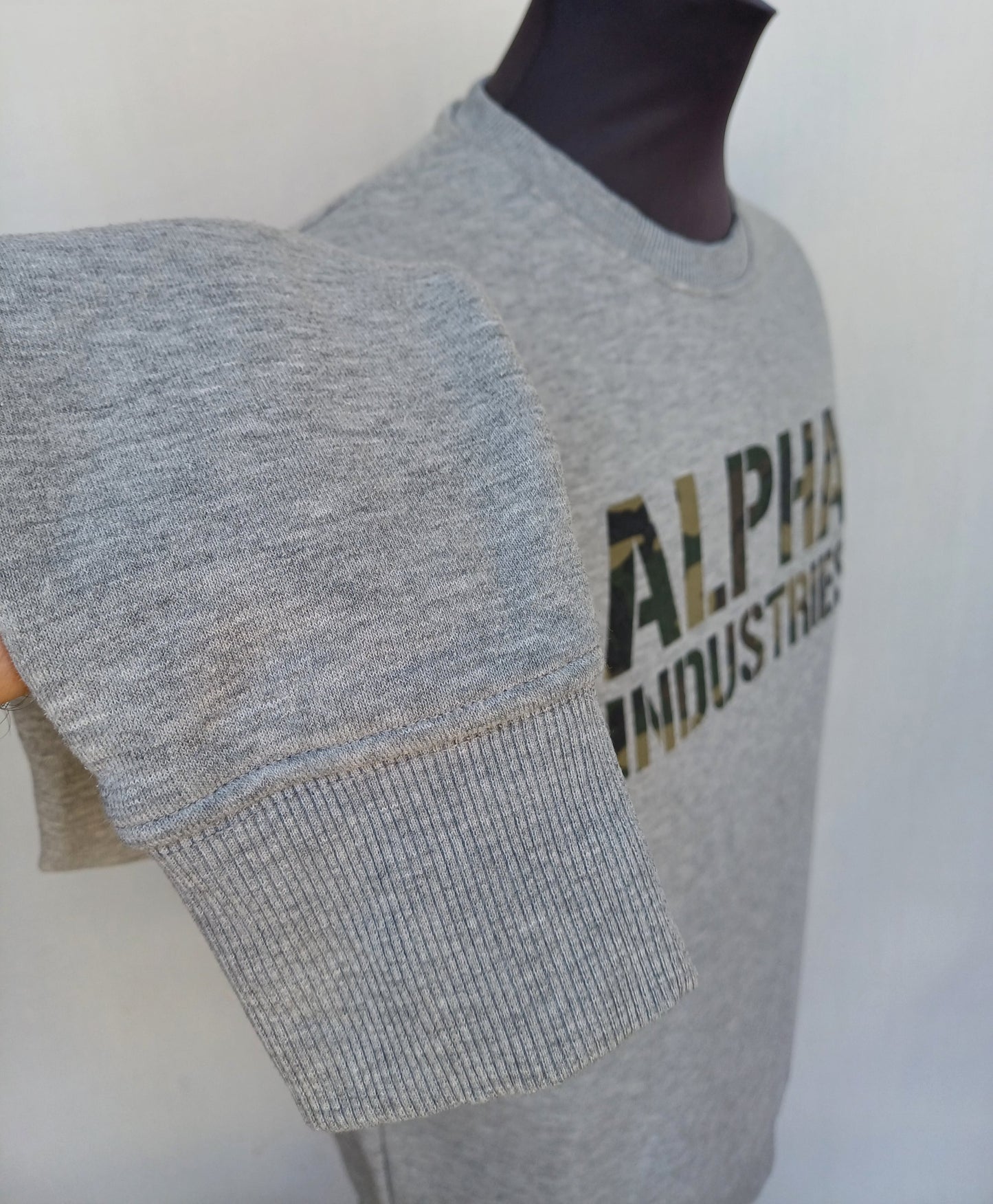 Alpha Industries Camo Print Crew Neck Cotton Pullover Sweatshirt Gray Mens S