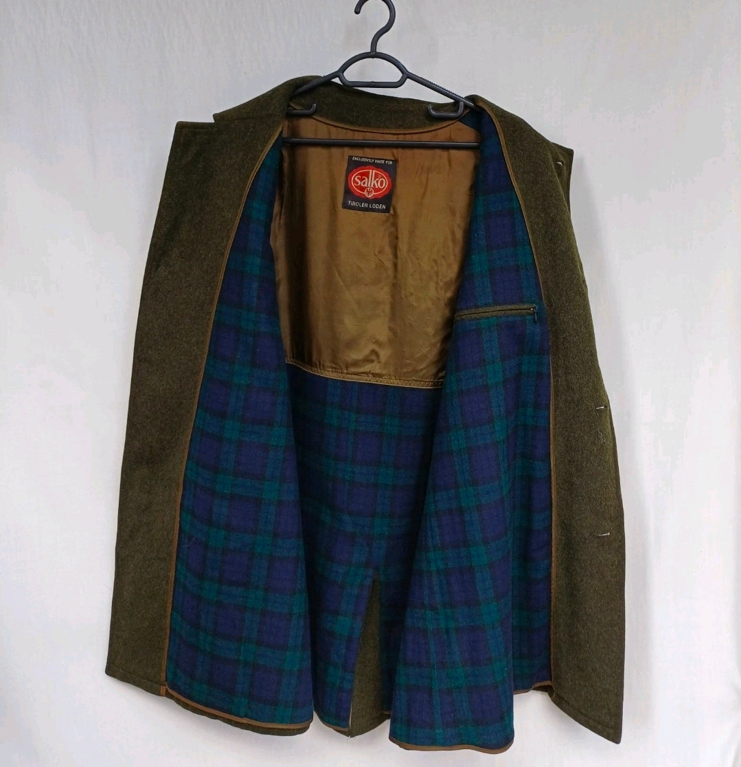 Salko Tiroler Loden Tartan Lining Mens Wool Button Coat Overcoat EU 50/US 40